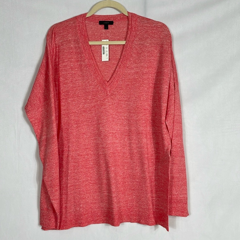 J. Crew Sweater NWT L Wool Linen Blend V Neck Lightweight Coral Color